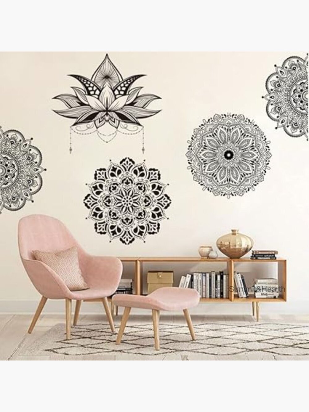 Vinyl Wall Decal Set, 14" Mandala Stickers, Reusable Home Decor